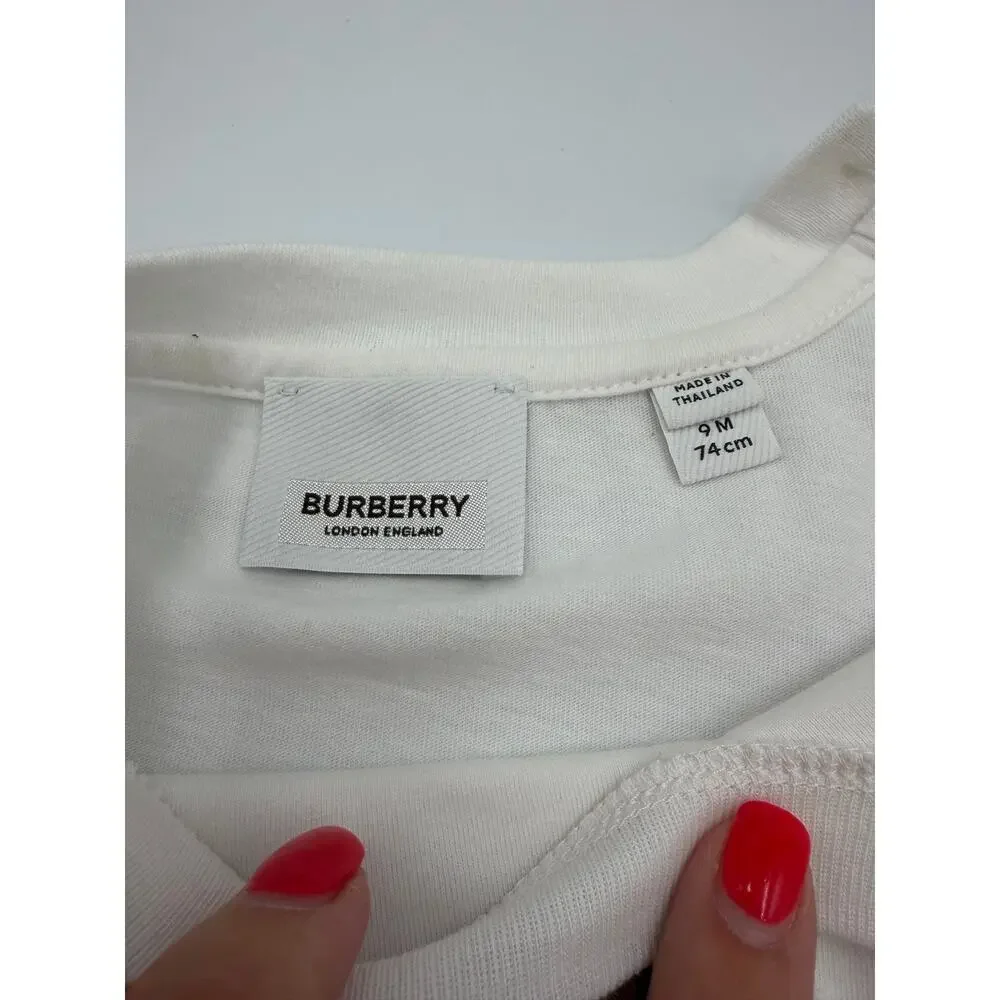 Burberry thomas bear check cotton applique longsleeve romper 9m